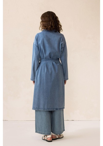 Kuşak Detaylı Astarsız Denim Kap Mavi 6731 indirimleri