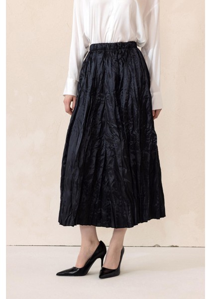 Beli Lastikli Kırışık Saten Etek Siyah 7059 modelleri