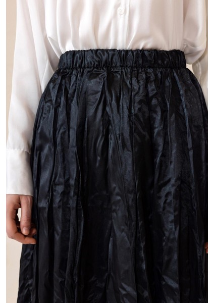 Beli Lastikli Kırışık Saten Etek Siyah 7059 fırsatları