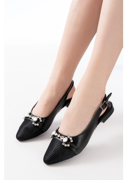 İNF-120 Siyah Günlük Fileli Taş Aksesuarlı Kadın Babet fiyatları