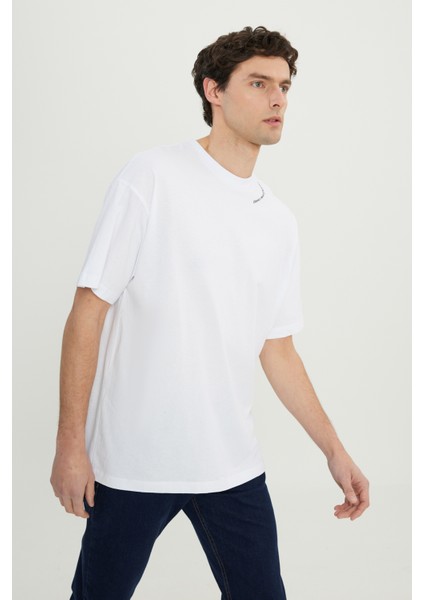 %100 Pamuk Oversize Fit Rahat Kesim Bisiklet Yaka Baskılı Tişört