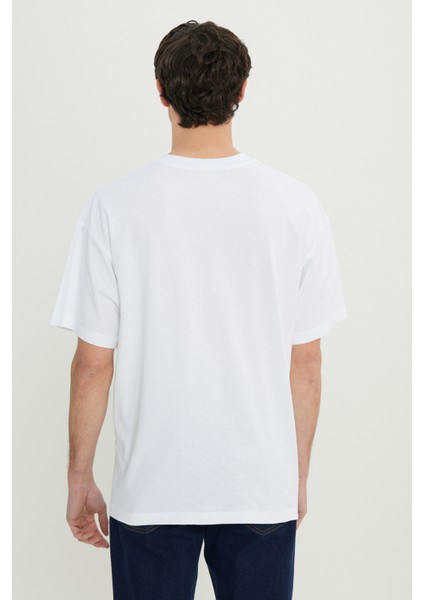 %100 Pamuk Oversize Fit Rahat Kesim Bisiklet Yaka Baskılı Tişört