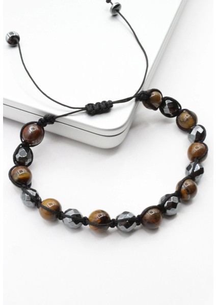 Özel Tasarım Kaplan Gözü Hematit Taşlı Asansör Ipli Ayarlanabilir Doğal Taş Erkek Bileklik fiyatları