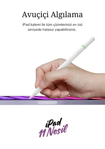 Apple iPad Pencil 11 Nesil 11" 2025 A16 M3 Uyumlu Avuçiçi Red Eğim Özellikli Bluetoothlu Dokunmatik Kalem