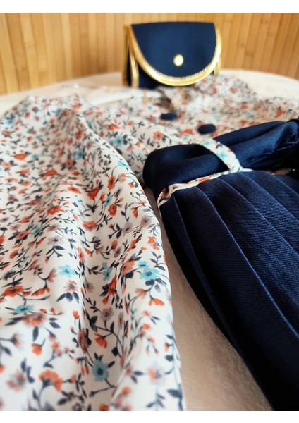 Kız Çocuk Bayramlık Lacivert Pileli Düğme Tetaylı Çanta Hediyeli Çocuk Elbise modelleri