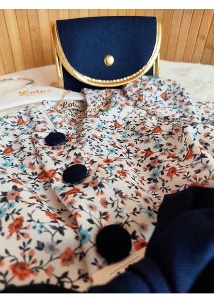 Kız Çocuk Bayramlık Lacivert Pileli Düğme Tetaylı Çanta Hediyeli Çocuk Elbise indirimleri