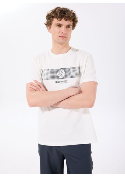 D5SM-TST3835 Ekru Bisiklet Yaka Relaxed Baskılı Erkek T-Shirt modelleri