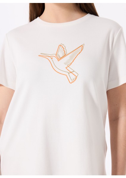Bisiklet Yaka Baskılı Kırık Beyaz Kadın T-Shirt F5SL-TST0389 fırsatları
