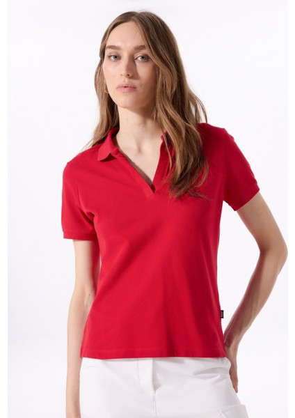 Kırmızı Kadın Relaxed Düz Polo T-Shirt J5SL-TST7070