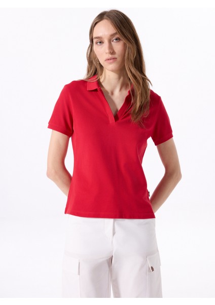 Kırmızı Kadın Relaxed Düz Polo T-Shirt J5SL-TST7070 modelleri