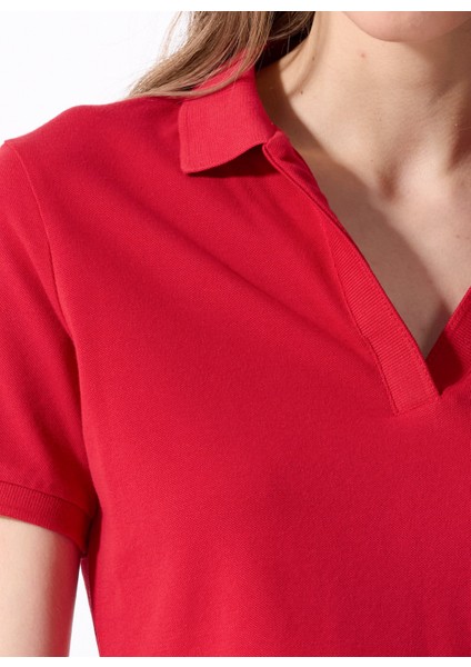 Kırmızı Kadın Relaxed Düz Polo T-Shirt J5SL-TST7070 fırsatları
