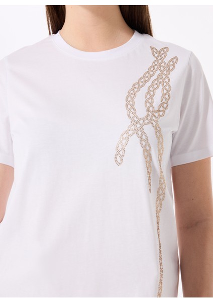 Kırık Beyaz Kadın Relaxed Taşlı T-Shirt FC5SL-TST0196 fırsatları