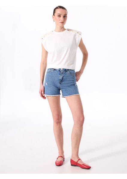 Standart Bel Basic Indigo Kadın Denim Şort F5SL-SHT0351
