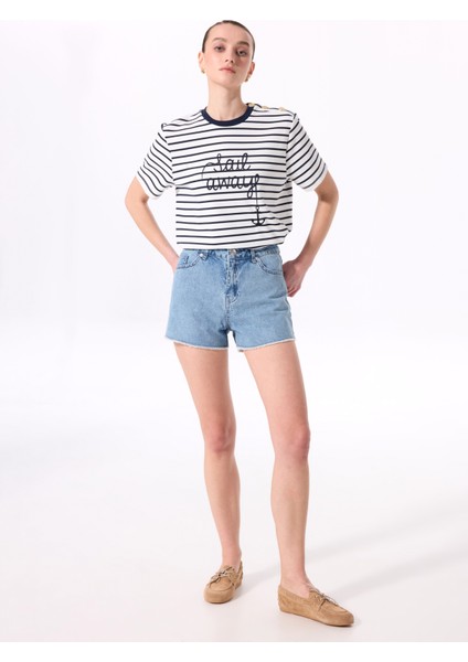 Normal Bel Basic Açık Indigo Kadın Denim Şort F5SL-SHT0338