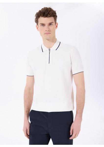 Beyaz Erkek Polo Yaka Basic Kazak F5SM-KZK 2079