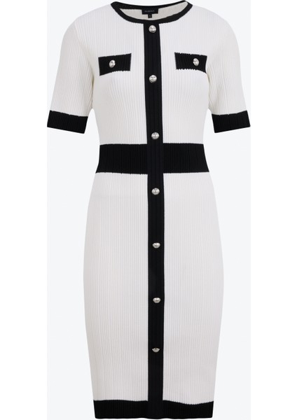 Beyaz Kadın Bisiklet Düz Örgü Elbise F5SL-ELB0225