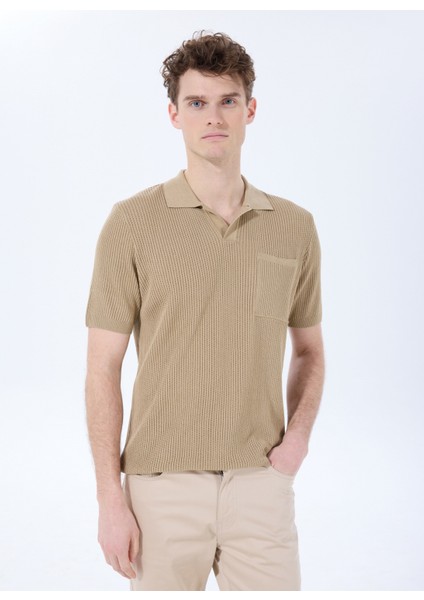 Deve Tüyü Erkek Polo Yaka Basic Jakarlı Kazak F5SM-KZK 2052