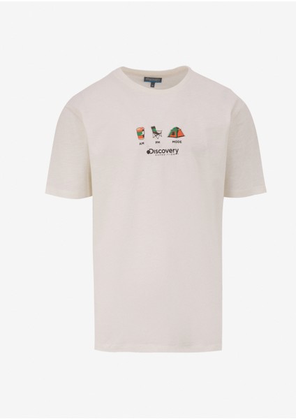 D5SM-TST3847 Kırık Beyaz Bisiklet Yaka Relaxed Baskılı Erkek T-Shirt