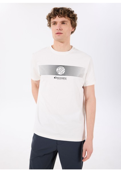 D5SM-TST3835 Ekru Bisiklet Yaka Relaxed Baskılı Erkek T-Shirt