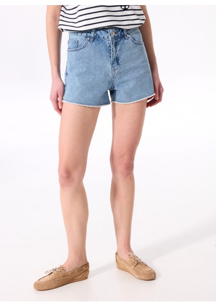 Normal Bel Basic Açık Indigo Kadın Denim Şort F5SL-SHT0338
