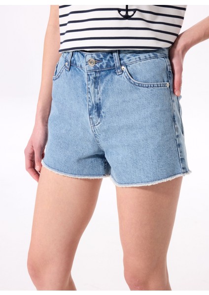 Normal Bel Basic Açık Indigo Kadın Denim Şort F5SL-SHT0338