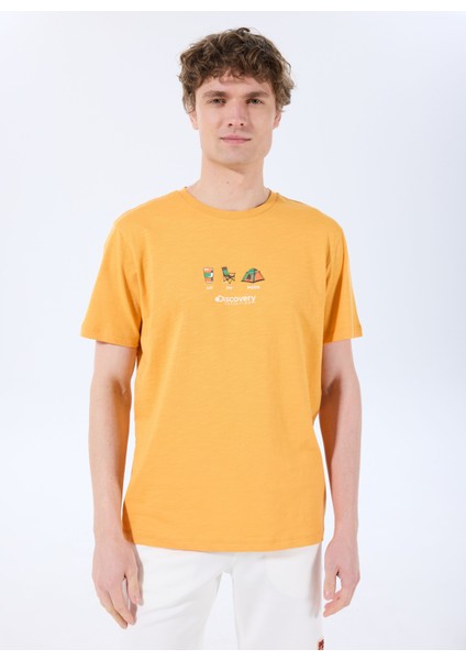 D5SM-TST3847 Turuncu Bisiklet Yaka Relaxed Baskılı Erkek T-Shirt modelleri