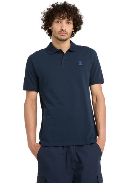 TB0A6UJA4331-WOVEN Badge Polo Lacivert Polo Yaka Normal Kalıp Erkek Polo T-Shirt