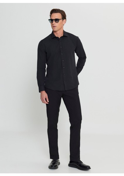 Regular Fit Klasik Yaka Siyah Erkek Gömlek ACE020252170_SYH