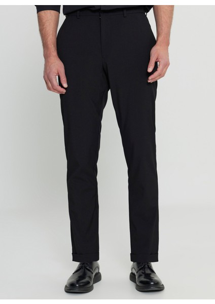 Lastikli Bel Normal Paça Slim Fit Siyah Erkek Pantolon ACE001252195_SYH