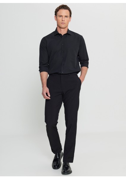 Lastikli Bel Normal Paça Slim Fit Siyah Erkek Pantolon ACE001252195_SYH
