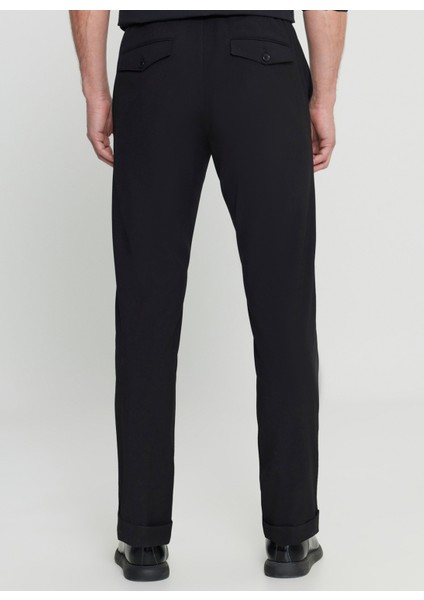 Lastikli Bel Normal Paça Slim Fit Siyah Erkek Pantolon ACE001252195_SYH