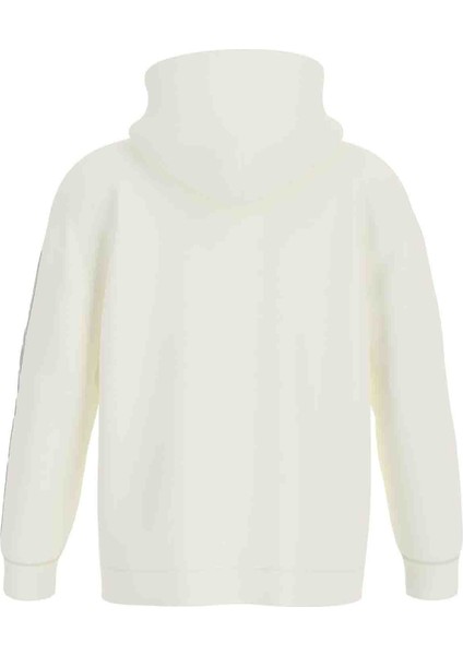 Z4BQ03KAIJ1G018 Dalım Over Hooded Beyaz Kapüşon Yaka Standart Fit Desenli Erkek Sweatshirt
