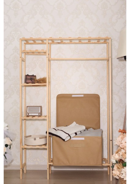 Bej Kapaklı Katlanabilir Çamaşır Düzenleyici Saklama Kutusu Kutu Hurç 50 x 40 x 30 50 x 40 x 19 30 x 23 x 11
