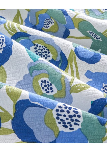 Summer Blooms Baskılı Pamuklu Tek Kişilik Pike 150 x 220 cm Mavi