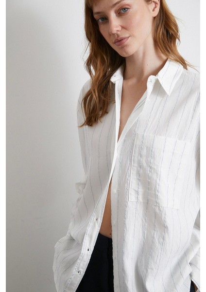 Çizgili Cepli Gömlek Indigo