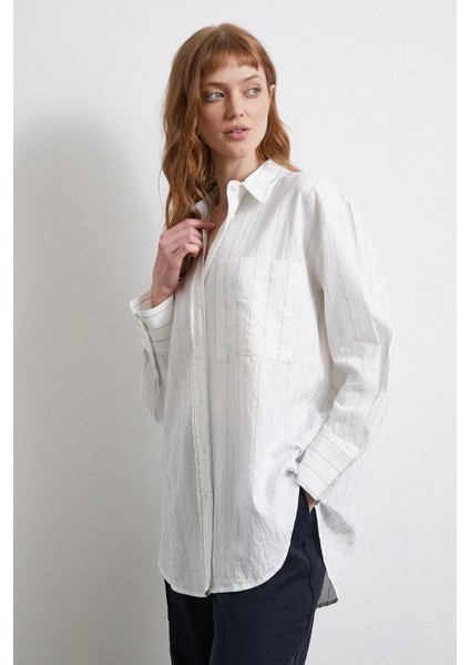 Çizgili Cepli Gömlek Indigo indirimleri