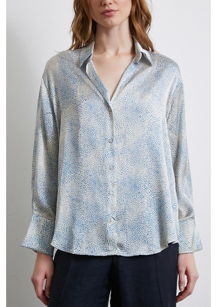 V Yaka Desenli Saten Gömlek Yeşil fiyatları