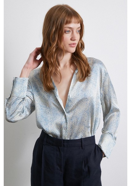 V Yaka Desenli Saten Gömlek Yeşil indirimleri