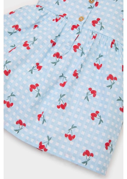 Kız Bebek Desenli Kısa Kollu Flamlı Poplin Elbise E0645A525SM