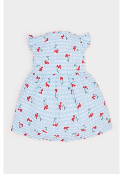 Kız Bebek Desenli Kısa Kollu Flamlı Poplin Elbise E0645A525SM