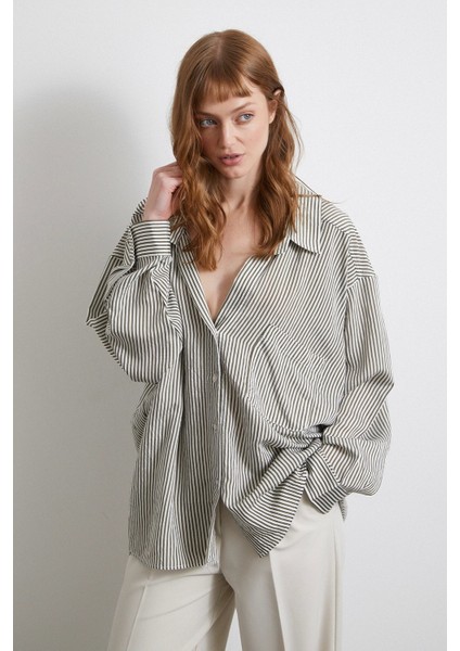 Yarasa Kol Çizgili Gömlek Haki