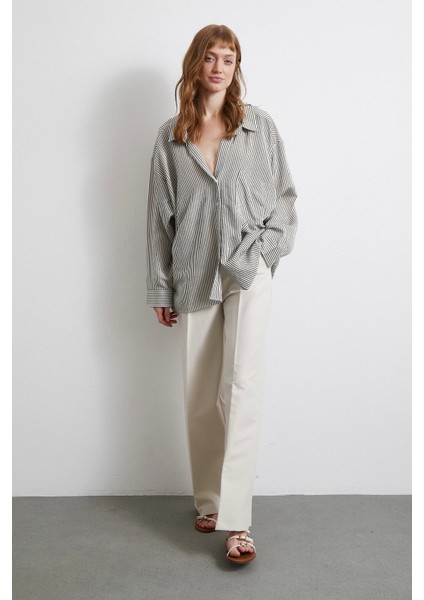 Yarasa Kol Çizgili Gömlek Haki fiyatları