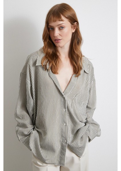 Yarasa Kol Çizgili Gömlek Haki modelleri