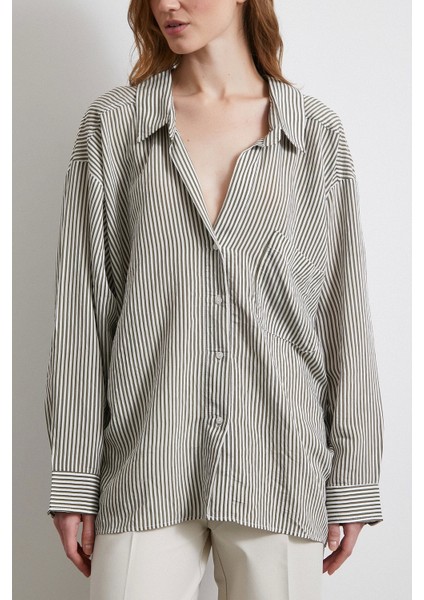 Yarasa Kol Çizgili Gömlek Haki indirimleri