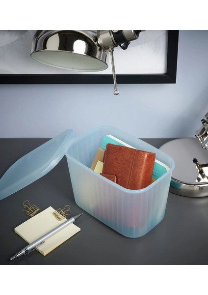 Kapaklı Saklama Kutusu 12 x 18 x 12 cm Ikea Çok Amaçlı Düzenleyici Şeffaf Mavi Kutu Hacim 1,5 Litre