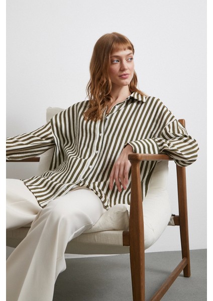 Çizgili T Kol Gömlek Haki