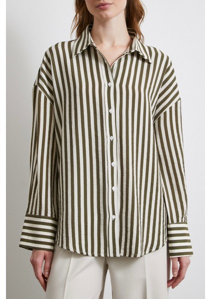 Çizgili T Kol Gömlek Haki fiyatları