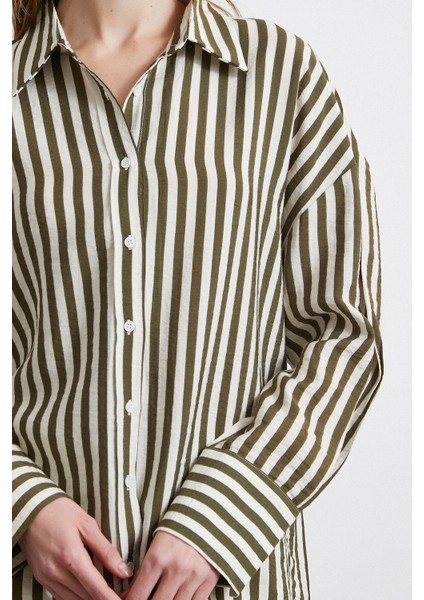 Çizgili T Kol Gömlek Haki modelleri