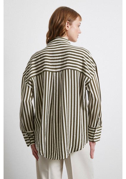 Çizgili T Kol Gömlek Haki fırsatları