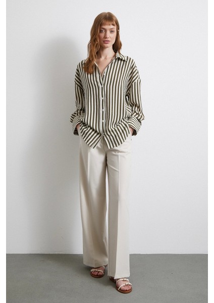 Çizgili T Kol Gömlek Haki indirimleri